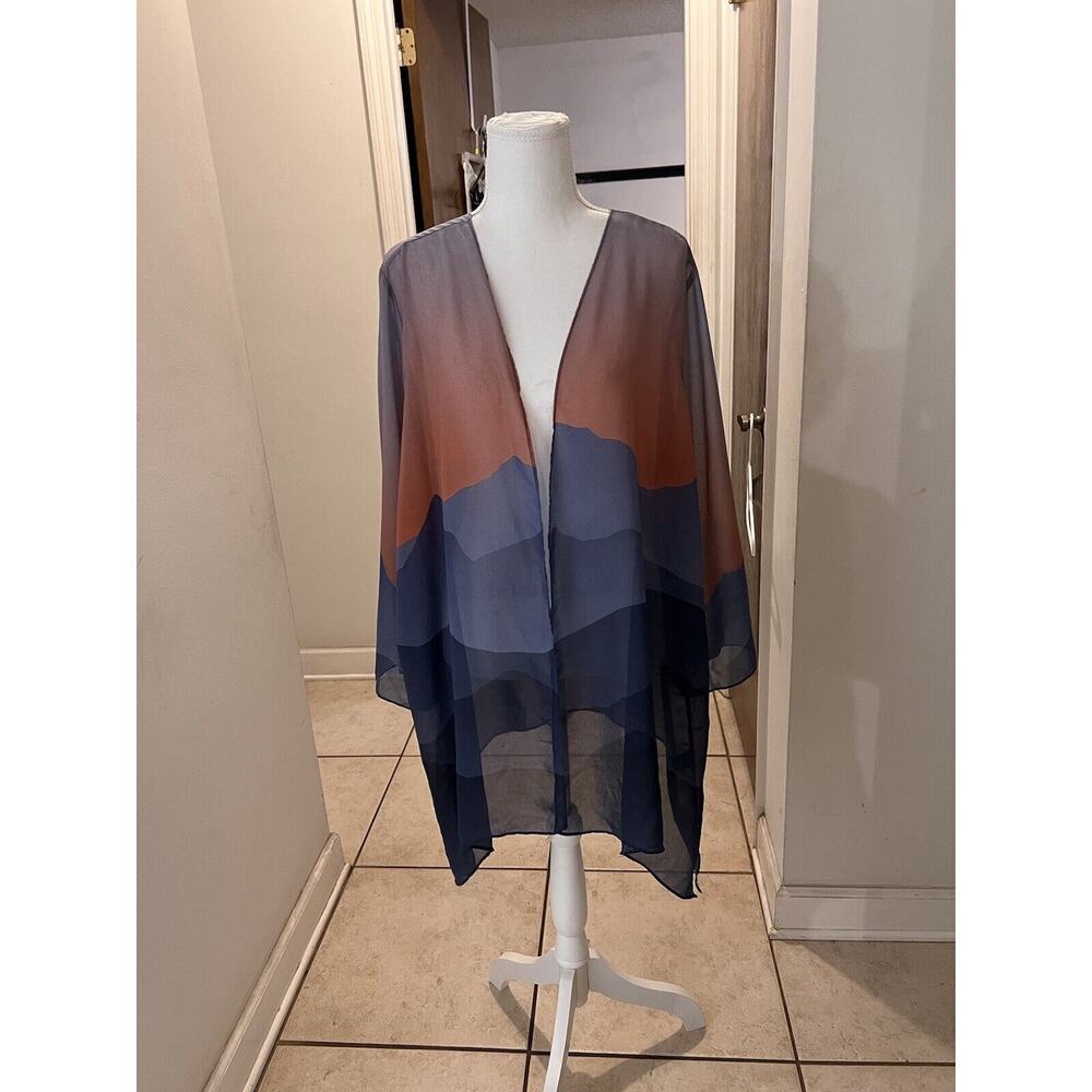 colleen lopez sunset mountain painting sharkbite hem topper size 1x